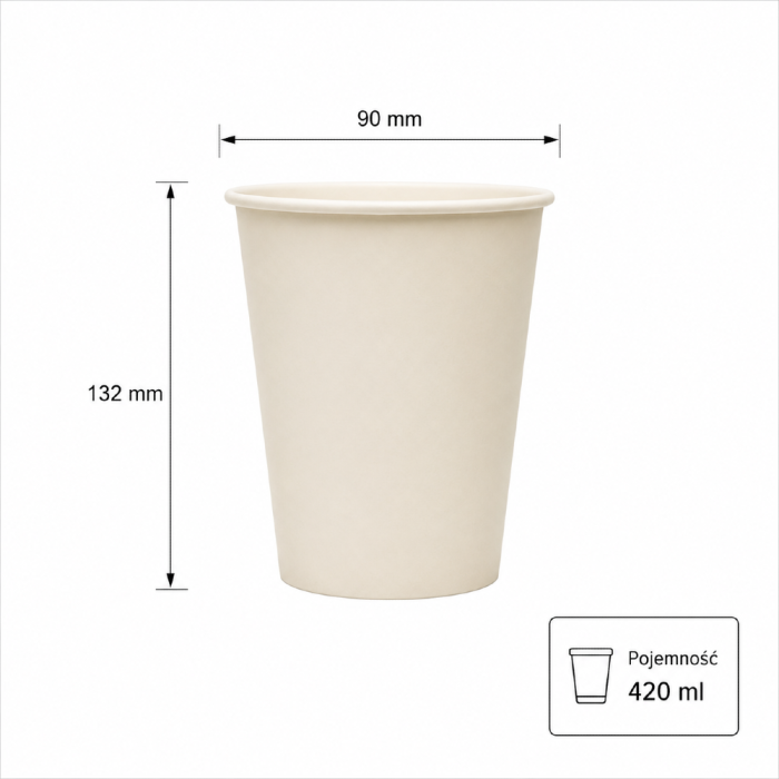 Kubek papierowy z powłoką dyspersyjną biały 420 ml fi 90 mm - 50 sztuk