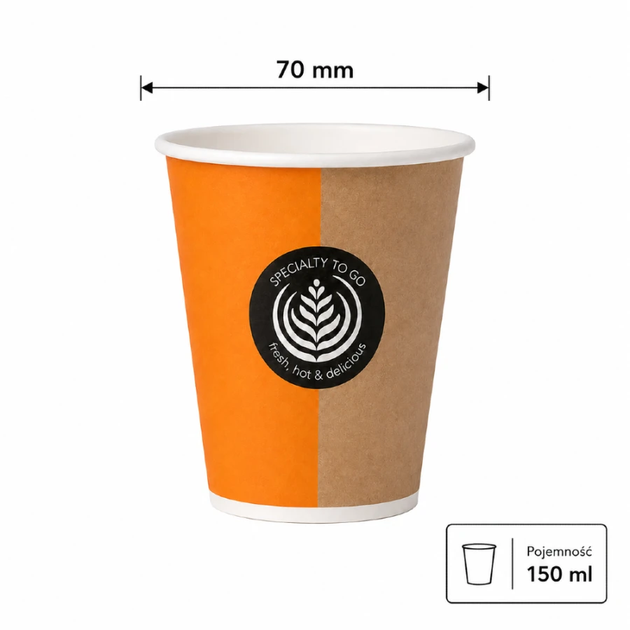 Kubek papierowy 150 ml fi 70 mm brązowo-pomarańczowy jednowarstwowy - 100 sztuk