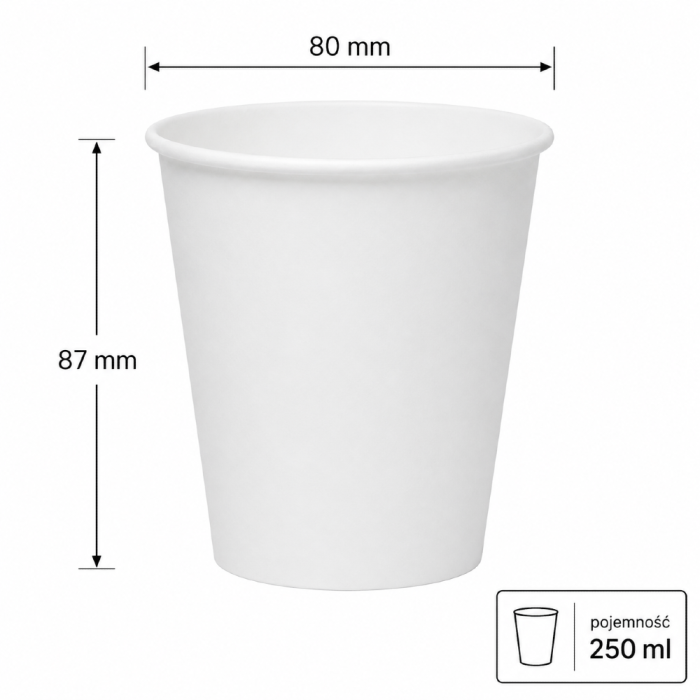 Kubek z papieru jednościankowy biały 250 ml fi 8 cm - 50 sztuk