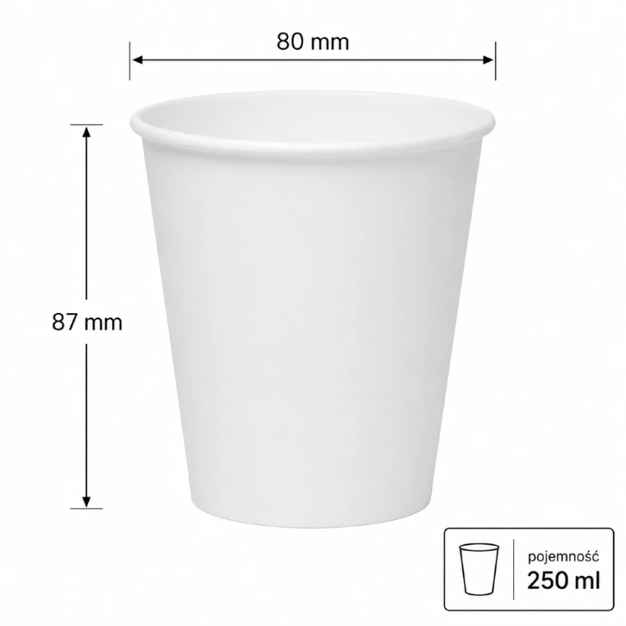 Kubek z papieru jednościankowy biały 250 ml fi 8 cm - 50 sztuk