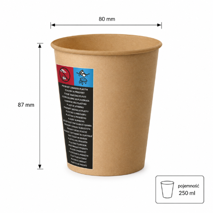 Kubek z papieru jednościankowy kraft 250 ml fi 8 cm - 50 sztuk