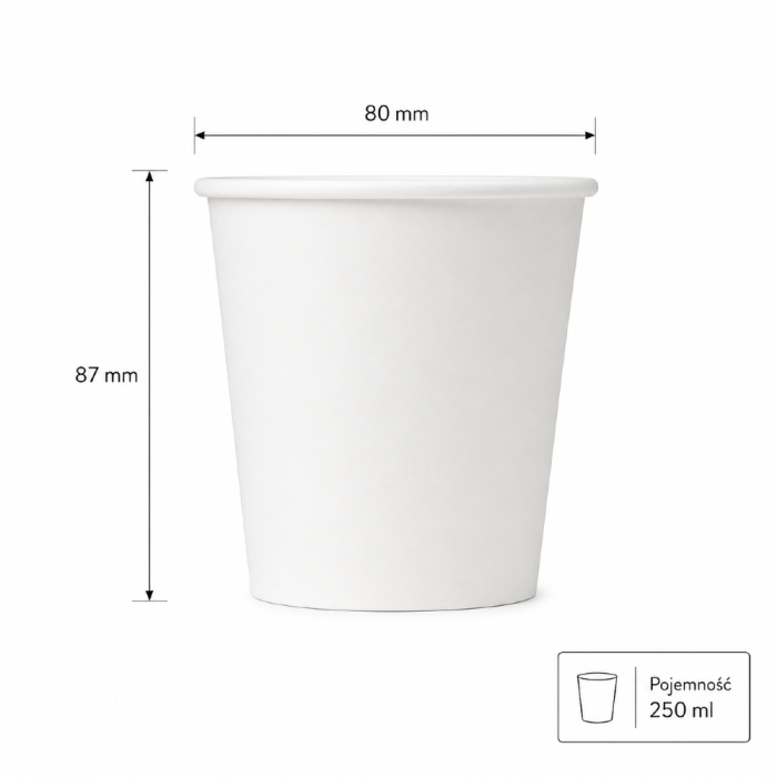 Kubek jednościankowy biały, fi 80 mm, 250 ml - 24 sztuki