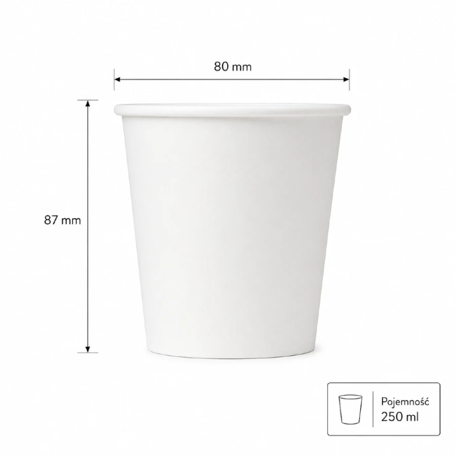 Kubek jednościankowy biały, fi 80 mm, 250 ml - 24 sztuki