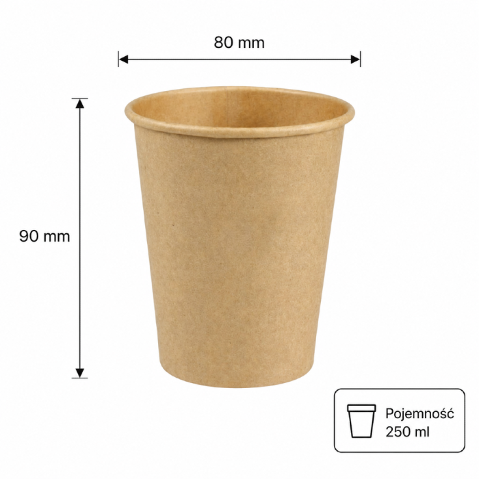 Kubek papierowy kraft, ekologiczny, 250 ml - 100 sztuk