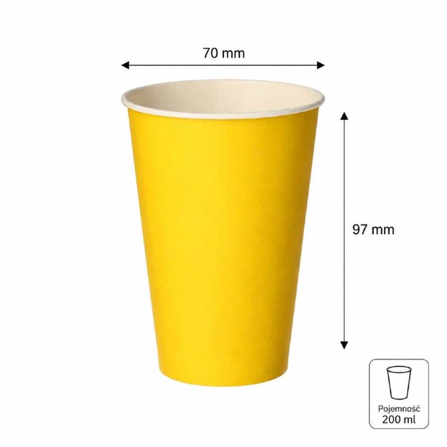 Kubki z papieru żółte, fi 70 mm 0,2L - 20 sztuk
