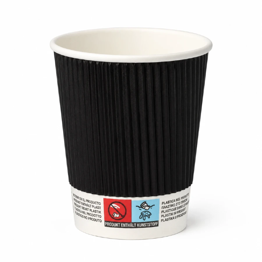Kubki z papieru czarne Ripple Wall, fi 80 mm 0,2L - 25 sztuk