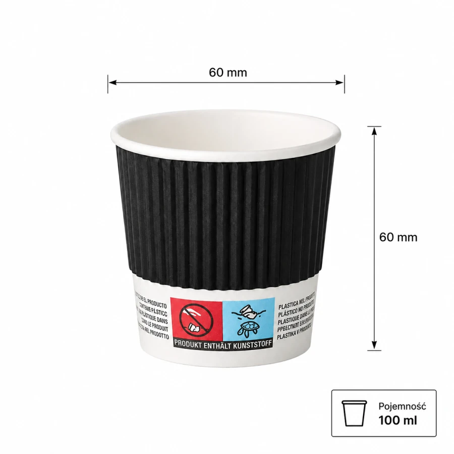 Kubki z papieru czarne Ripple Wall, fi 60 mm 0,1L - 25 sztuk