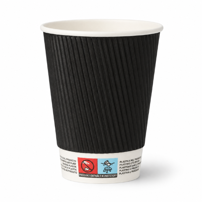 Kubki z papieru czarne Ripple Wall, fi 90 mm 0,3L - 25 sztuk