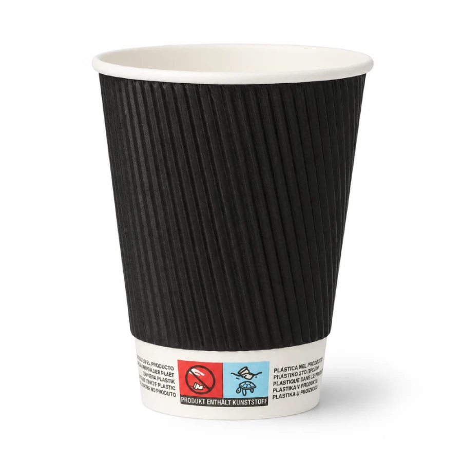 Kubki z papieru czarne Ripple Wall, fi 90 mm 0,3L - 25 sztuk