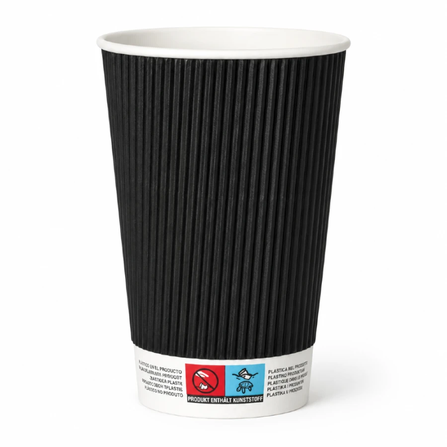Kubki z papieru czarne Ripple Wall, fi 90 mm 0,4L - 25 sztuk