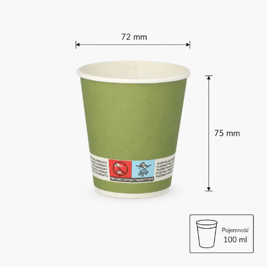 Kubki z papieru ciem. zieleń, fi 72 mm 0,1L - 20 sztuk