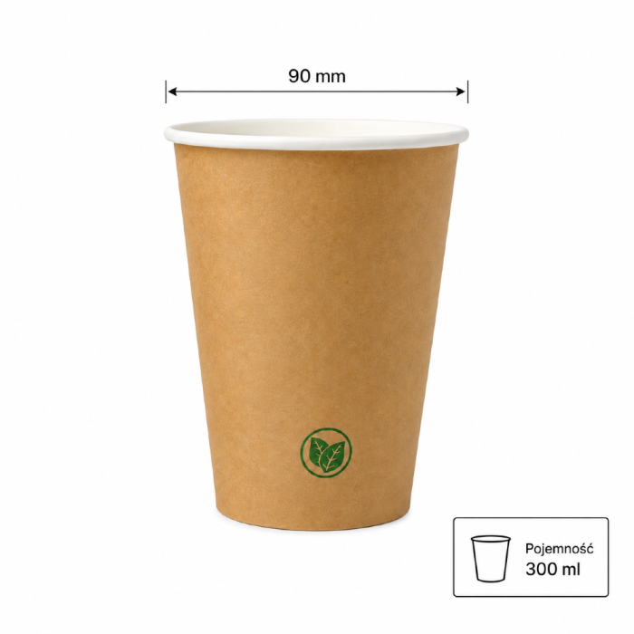 Kubek papierowy 300 ml, kraft - 50 sztuk