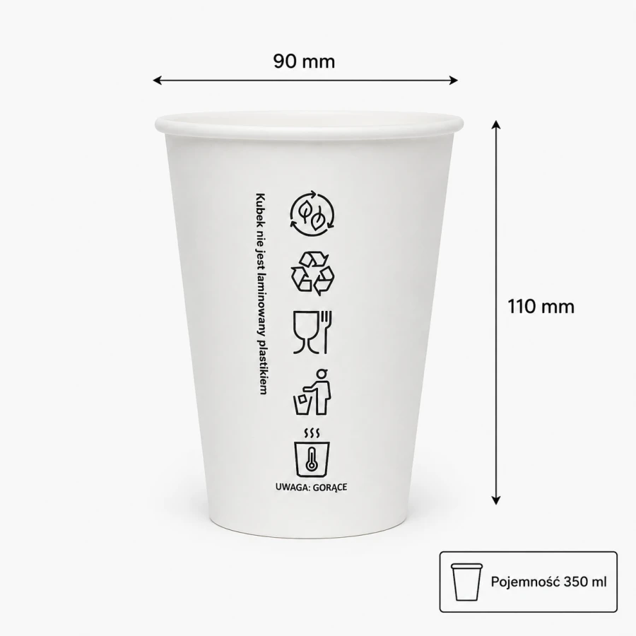 Kubek papierowy biały 350 ml fi 90 mm - 50 sztuk