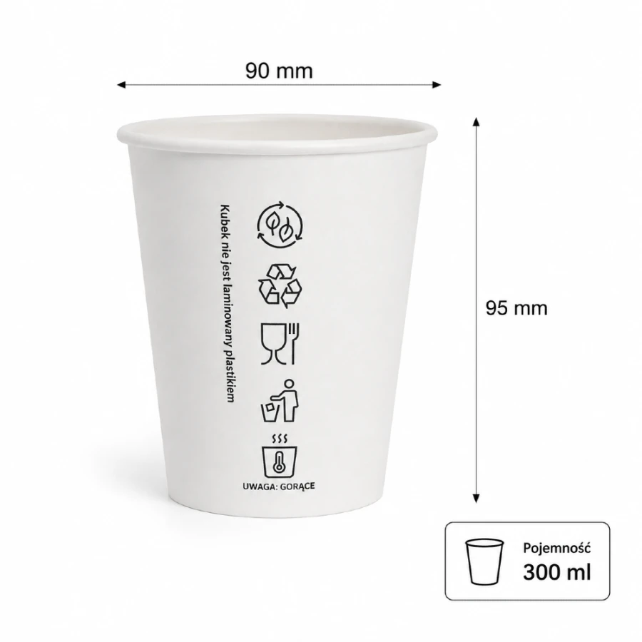 Kubek papierowy biały 300 ml fi 90 mm - 50 sztuk