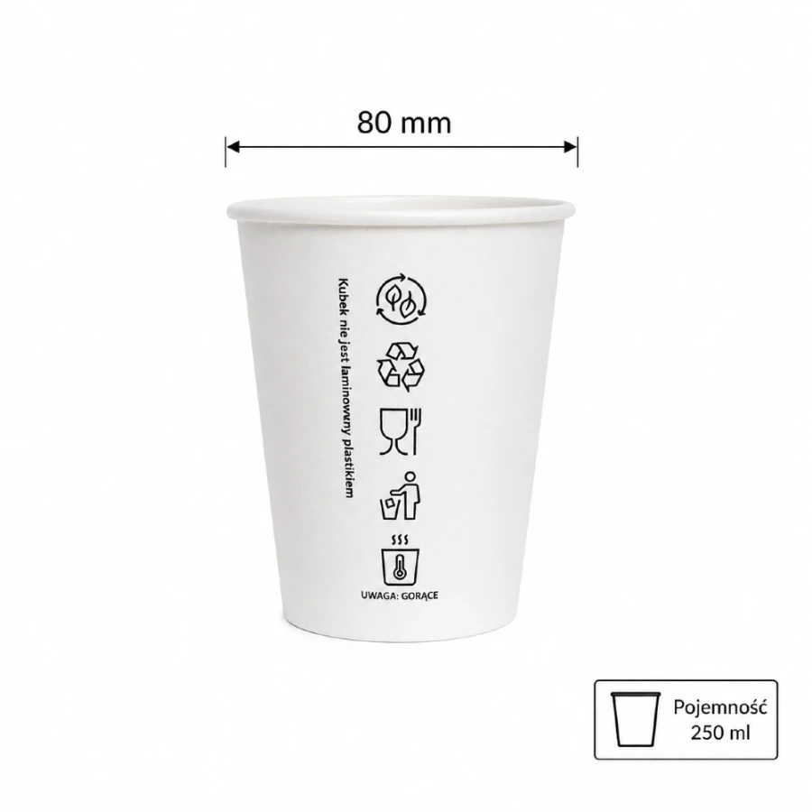 Kubek papierowy biały 250 ml fi 80 mm - 100 sztuk