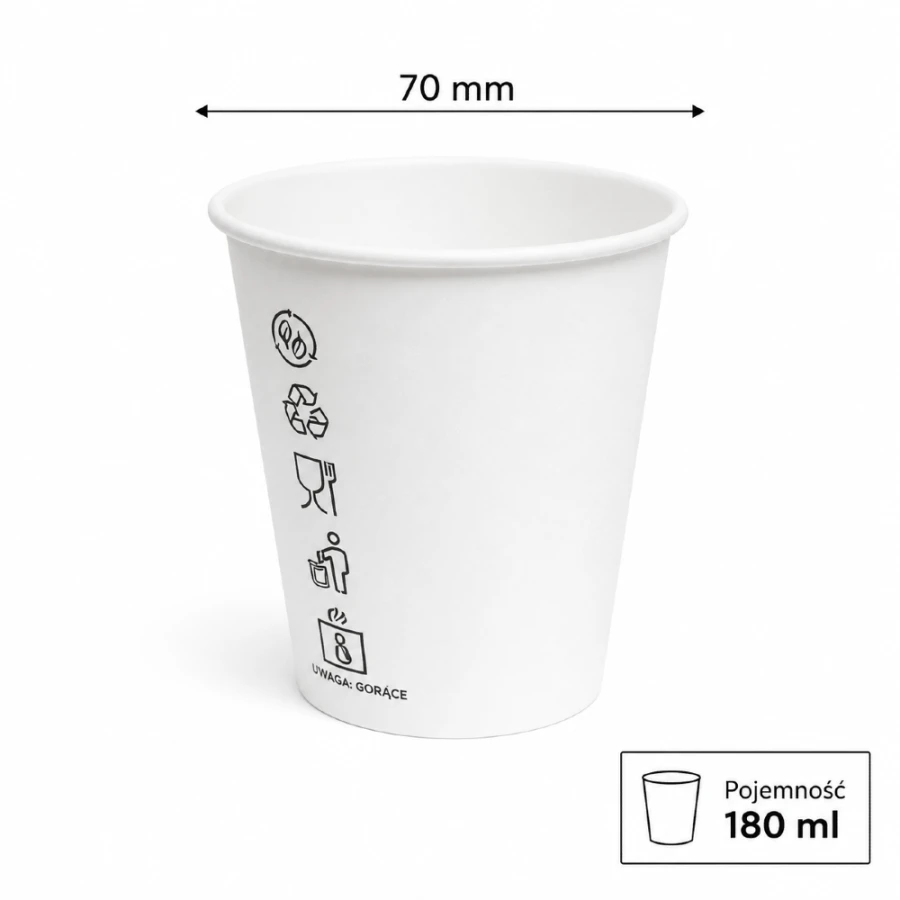 Kubek papierowy biały 180 ml fi 70 mm - 100 sztuk