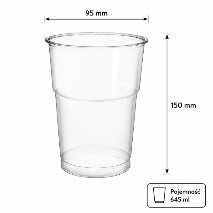 Kubek do napojów zimnych Shake 500/645 ml PET fi 95 mm przezroczysty - 50 sztuk