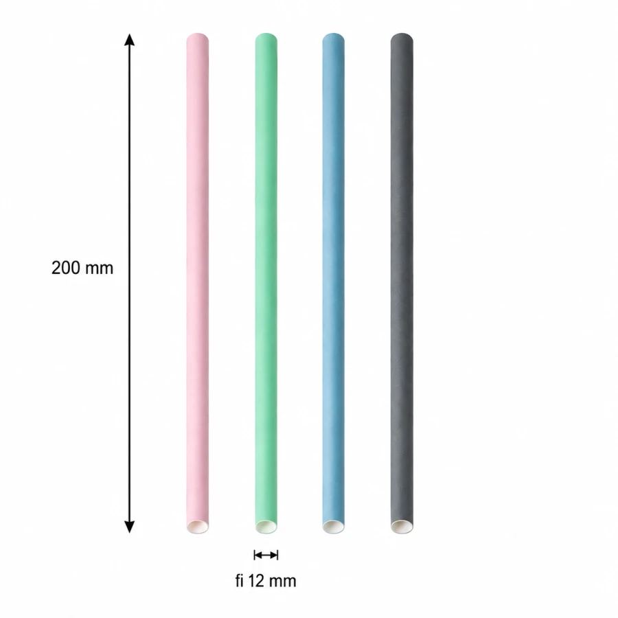 Słomka papierowa bubble tea pastelowy mix kolorów ścięta 200 mm fi 12 mm - 200 sztuk
