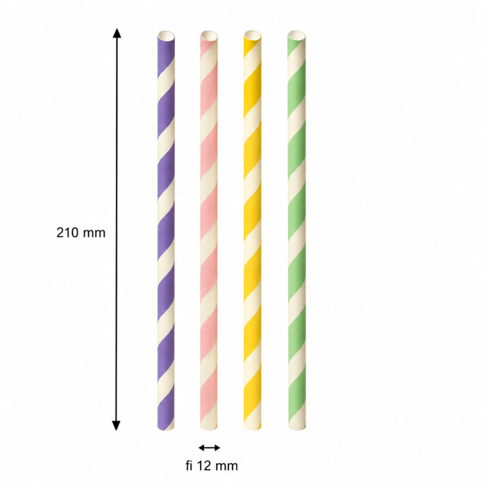 Słomka papierowa do bubble tea mix kolorów w paski 210 mm fi 12 mm - 250 sztuk