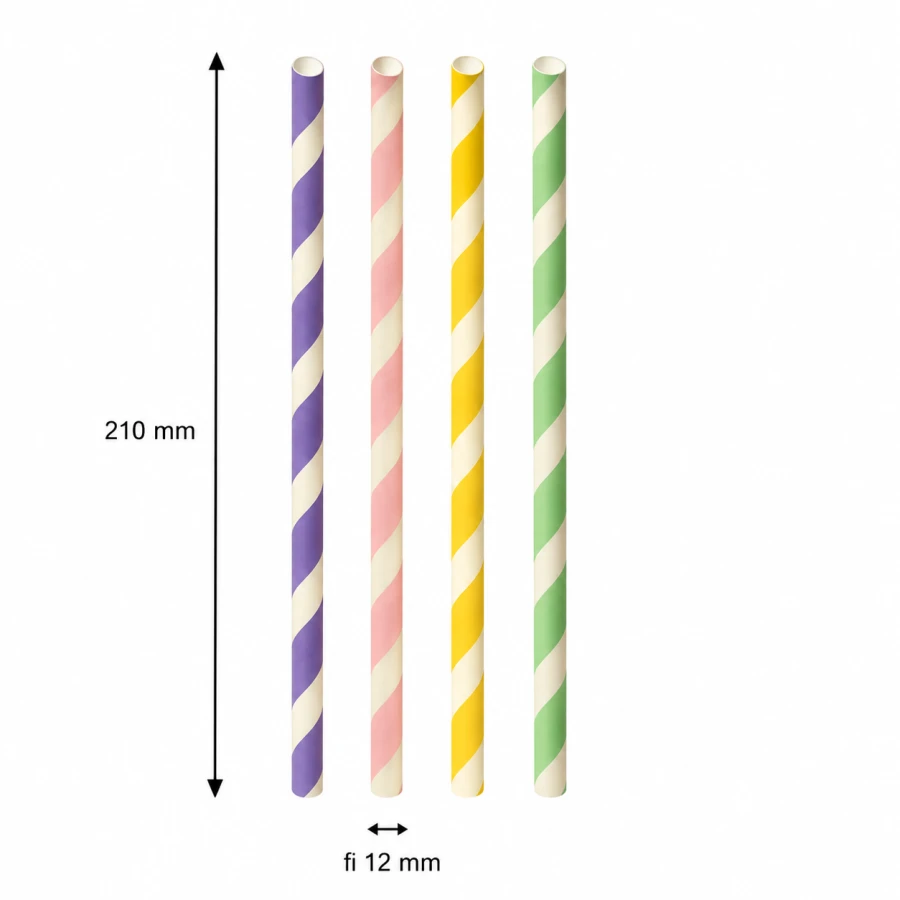 Słomka papierowa do bubble tea mix kolorów w paski 210 mm fi 12 mm - 250 sztuk