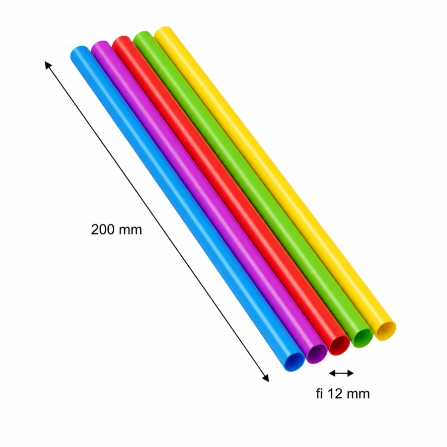 Słomka wielorazowego użytku do bubble tea ścięte PP mix kolorów 200 mm fi 12 mm - 200 sztuk