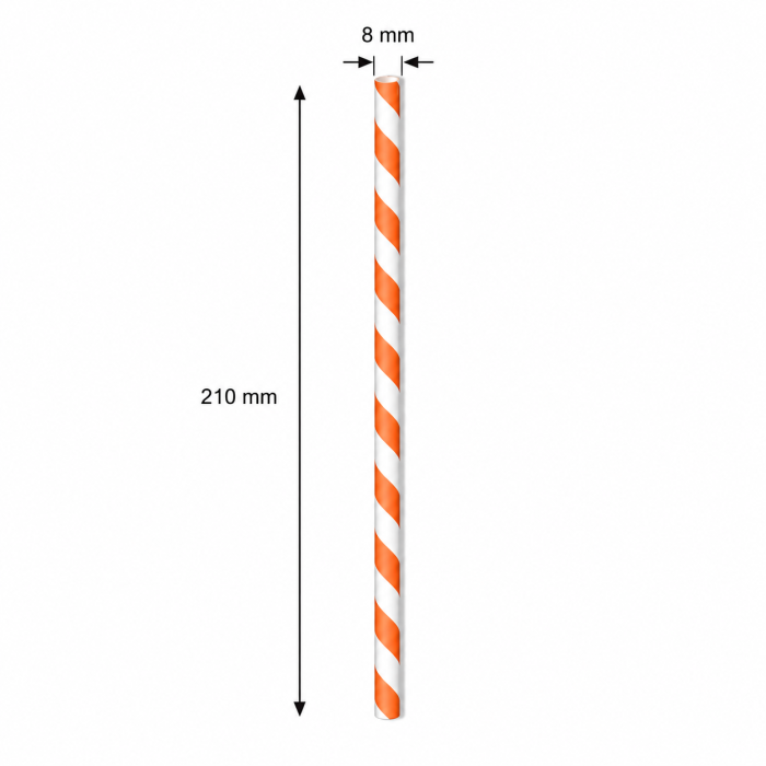Słomka papierowa pomarańczowe paski 210 mm fi 8 mm - 250 sztuk