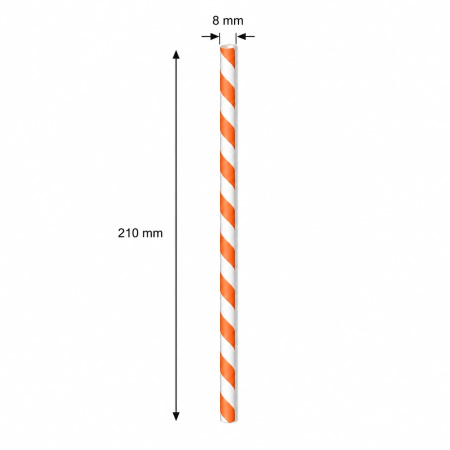 Słomka papierowa pomarańczowe paski 210 mm fi 8 mm - 250 sztuk