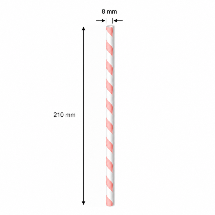 Słomka papierowa różowe paski 210 mm fi 8 mm - 250 sztuk