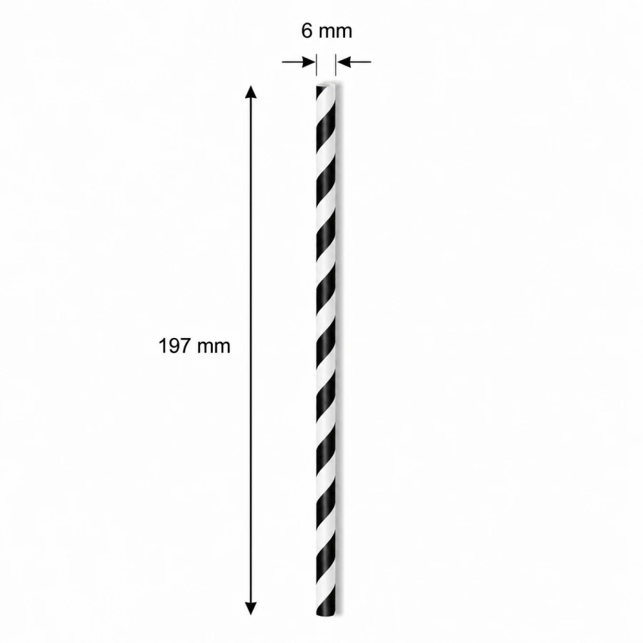 Słomka papierowa biało-czarne paski 197 mm fi 6 mm - 250 sztuk