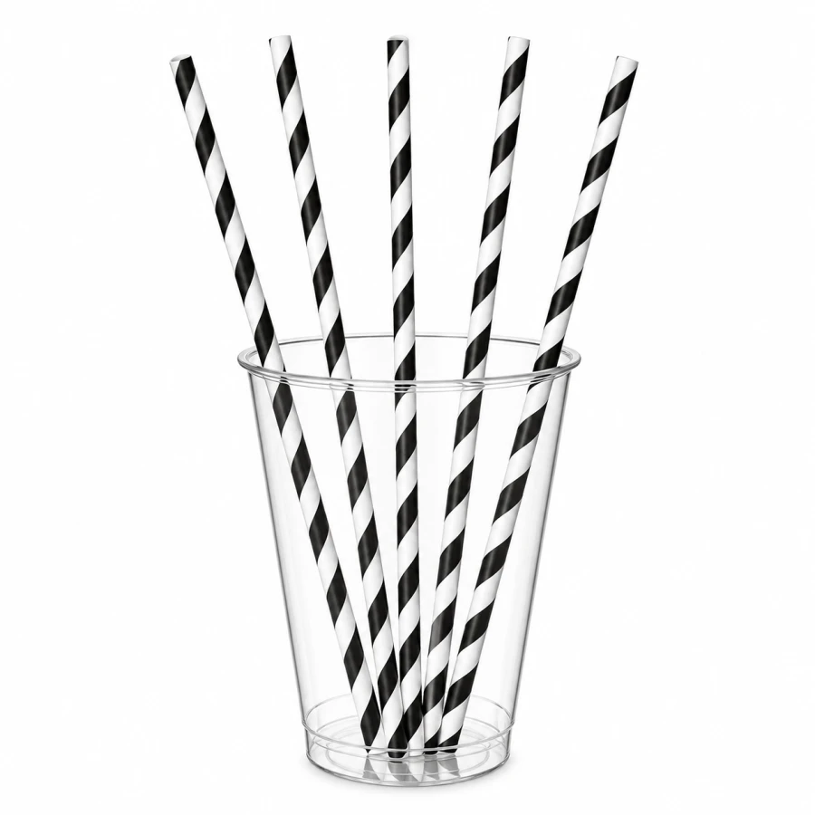 Słomka papierowa biało-czarne paski 210 mm fi 8 mm - 250 sztuk