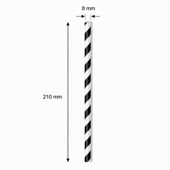 Słomka papierowa biało-czarne paski 210 mm fi 8 mm - 250 sztuk