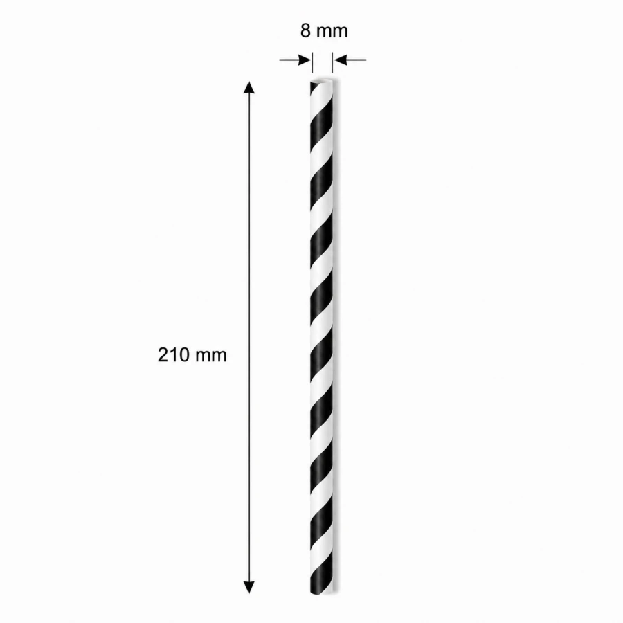 Słomka papierowa biało-czarne paski 210 mm fi 8 mm - 250 sztuk