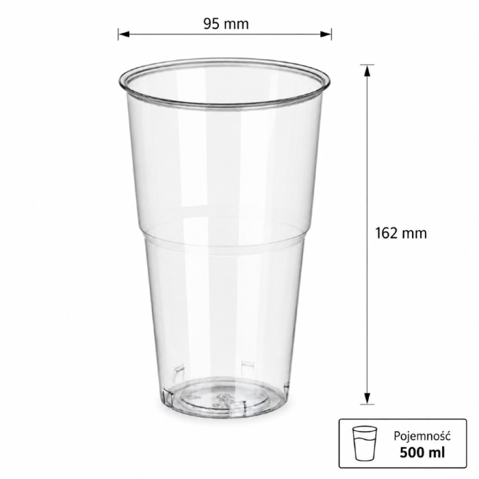 Kubek do napojów zimnych PLA 500 ml transparentny fi 95 mm- 50 sztuk