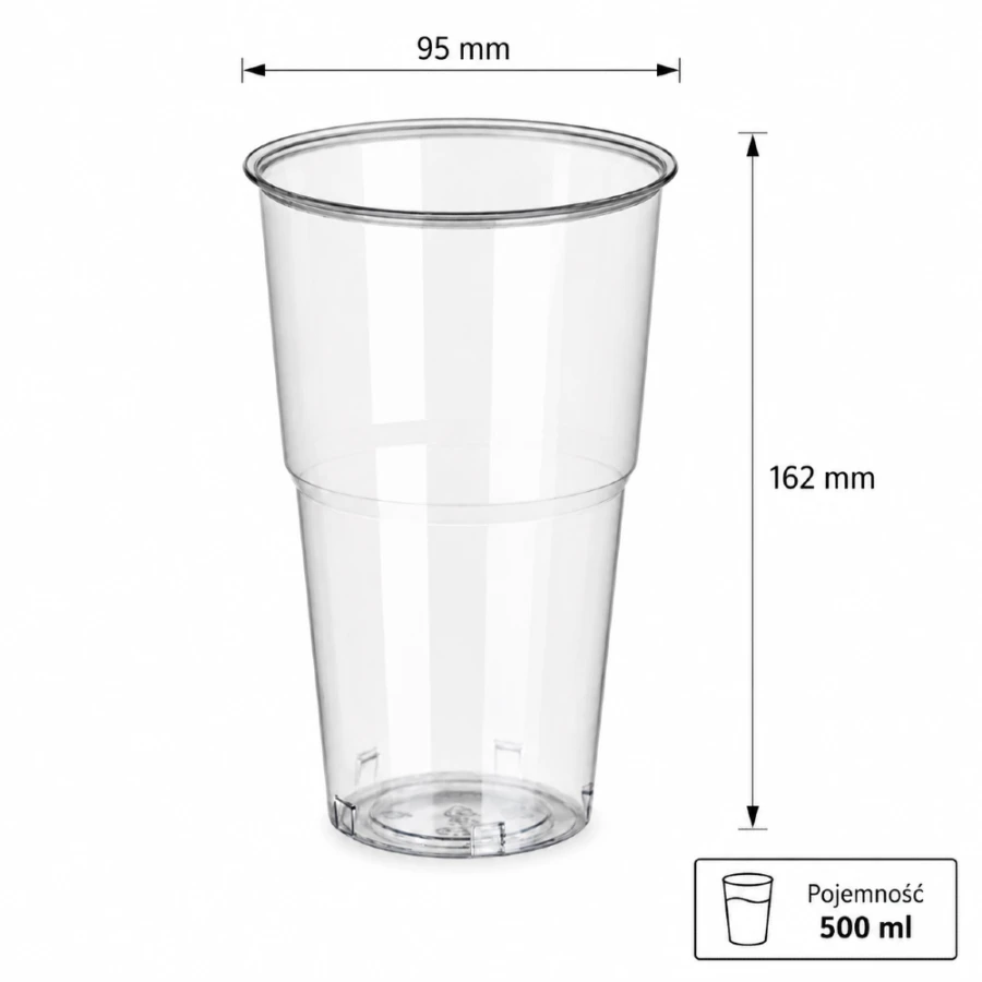Kubek do napojów zimnych PLA 500 ml transparentny fi 95 mm- 50 sztuk