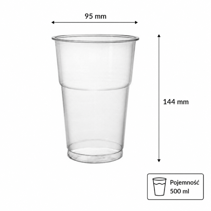 Kubek do piwa 500 ml PP fi 95 mm transparentny - 50 sztuk