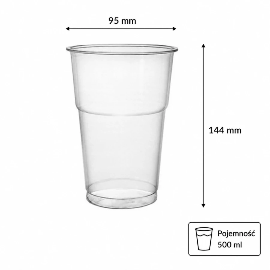 Kubek do piwa 500 ml PP fi 95 mm transparentny - 50 sztuk