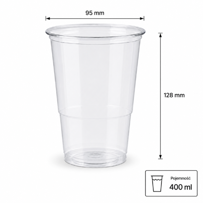 Kubek do piwa PP 400 ml fi 95 mm transparentny - 50 sztuk