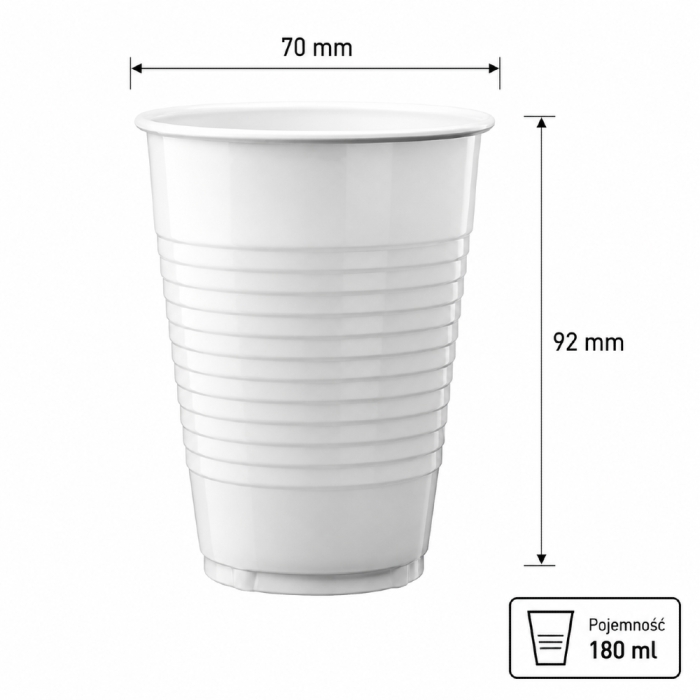 Kubek do napojów ciepłych i zimnych 180 ml PP fi 70 mm biały - 100 sztuk