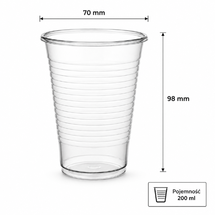 Kubek do napojów ciepłych i zimnych 200 ml PP fi 70 mm transparentny - 100 sztuk