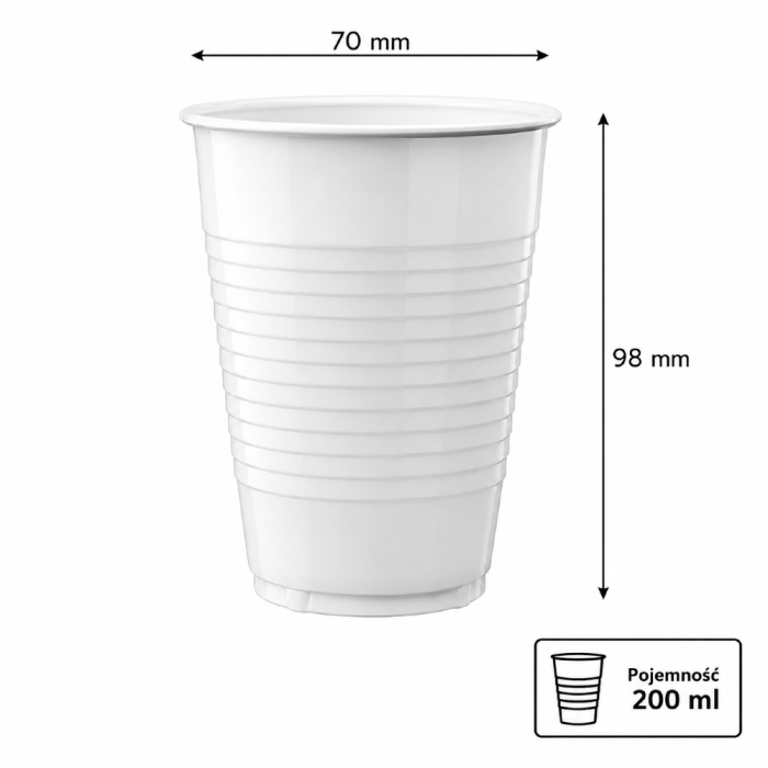 Kubek do napojów ciepłych i zimnych 200 ml PP fi 70 mm biały - 100 sztuk