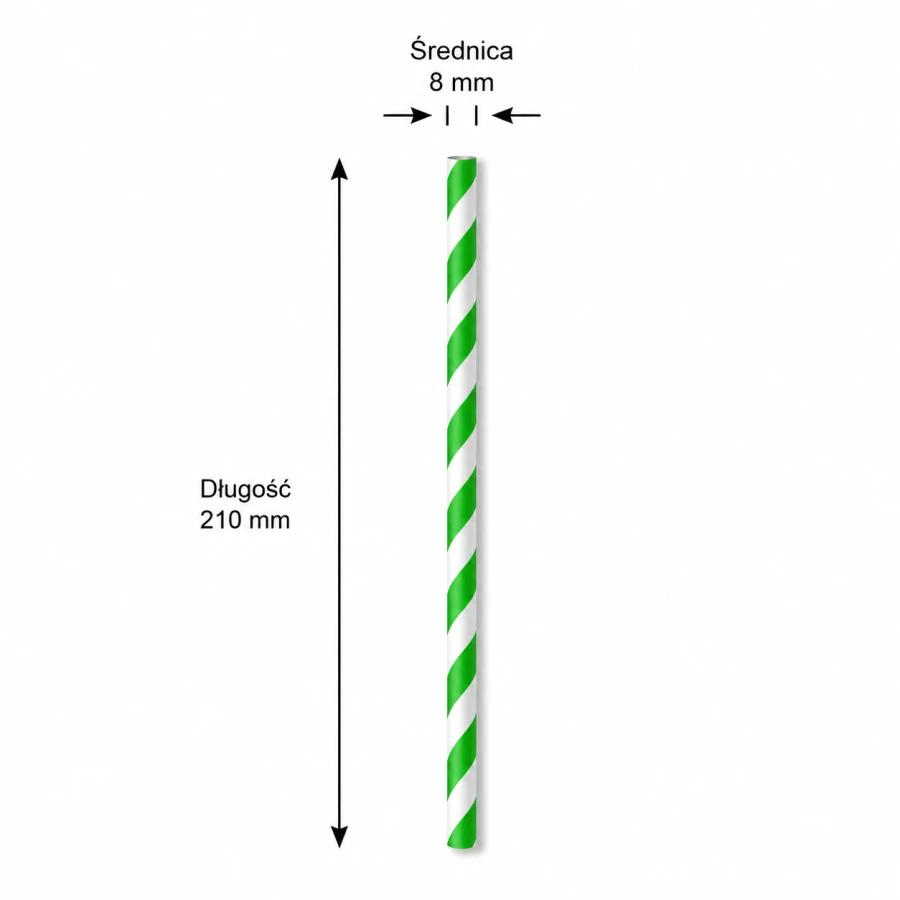 Słomka papierowa zielone paski 210 mm fi 8 mm - 250 sztuk