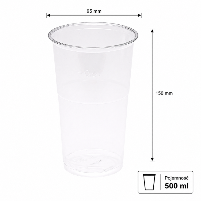 Kubek przezroczysty PET 500 ml fi 95 mm - 50 sztuk