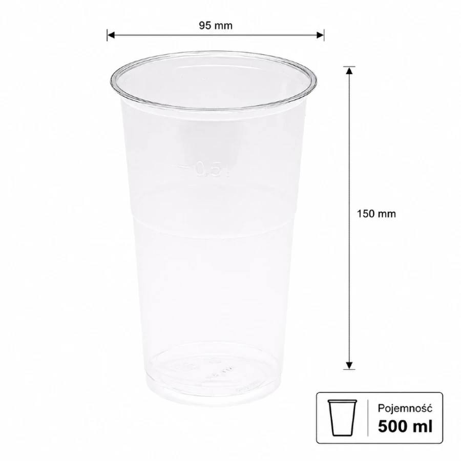 Kubek przezroczysty PET 500 ml fi 95 mm - 50 sztuk