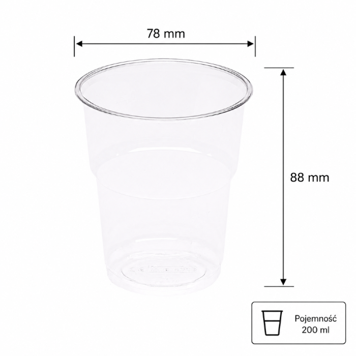 Kubek przezroczysty PET 200 ml fi 78 mm - 50 sztuk
