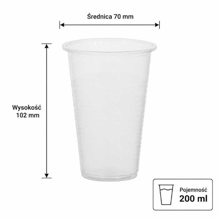 Kubek do napojów zimnych PP fi 70 mm krystaliczny 200 ml - 100 sztuk
