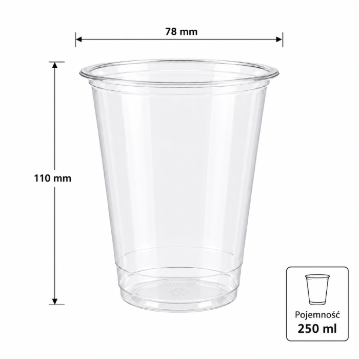 Kubek do napojów zimnych PLA transparentny 250 ml - 70 sztuk