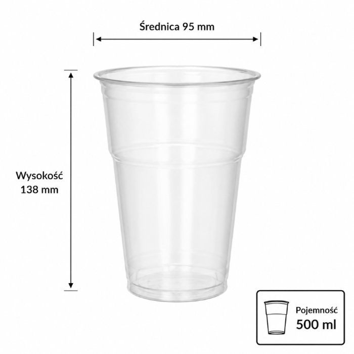 Kubek do napojów zimnych PP fi 95 mm krystaliczny 500 ml - 50 sztuk