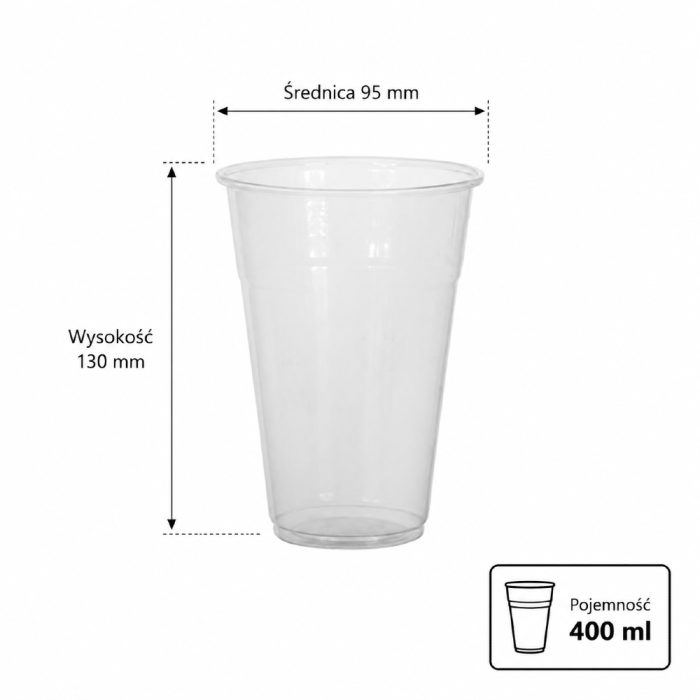 Kubek do napojów zimnych PP fi 95 mm krystaliczny 400 ml - 50 sztuk