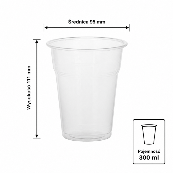 Kubek do napojów zimnych PP fi 95 mm krystaliczny 300 ml - 50 sztuk
