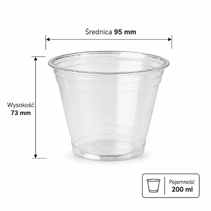 Kubek do napojów zimnych 200 ml PET przezroczysty - 50 sztuk